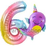 Parti Station Unicorn Balina Balon 6 Yaş Set Okyanus Konsept Unicorn Yunus Balığı Ve Renkli Rakam Balon Set