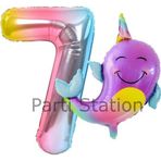 Parti Station Unicorn Balina Balon 7 Yaş Set Okyanus Konsept Unicorn Yunus Balığı Ve Renkli Rakam Balon Set