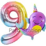 Parti Station Unicorn Balina Balon 9 Yaş Set Okyanus Konsept Unicorn Yunus Balığı Ve Renkli Rakam Balon Set
