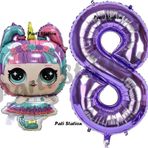 Parti Station Unicorn Bebek 8 Yaş Balon Ve Mor Rakam Balon Doğum Günü Parti Set