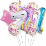 Parti Station Unicorn Gökkuşağı 1 Yaş Folyo Balon Set Konsept Doğum Günü Set Yaş Balon Set
