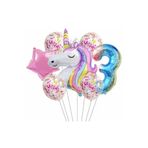 Parti Station Unicorn Gökkuşağı Folyo 3 Yaş Doğum Günü Balon Set PSUNİCORN1BS