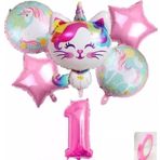 Parti Station Unicorn Kedi Kitty Konsept 1 Yaş Balon Unicorn Konsept Doğum Günü Set Yaş Balon Set