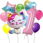 Parti Station Unicorn Kedi Kitty Konsept 1 Yaş Doğum Günü Parti Balon Set Sevimli Unicorn Kedi Tema Parti Set