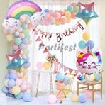 Parti Station Unicorn Kedi Kitty Rakam Konsept 1 Yaş Balon Doğum Günü Set Yaş Balon Set