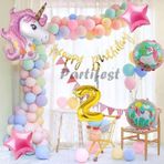 Parti Station Unicorn Konsept 2 Yaş Balon Doğum Günü Set Tek Boynuzlu At Unicorn Yaş Balon Set