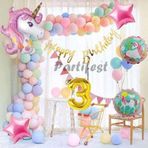Parti Station Unicorn Konsept 3 Yaş Balon Doğum Günü Set Tek Boynuzlu At Unicorn Yaş Balon Set