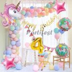 Parti Station Unicorn Konsept 4 Yaş Balon Doğum Günü Set Tek Boynuzlu At Unicorn Yaş Balon Set