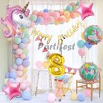 Parti Station Unicorn Konsept 8 Yaş Balon Doğum Günü Set Tek Boynuzlu At Unicorn Yaş Balon Set