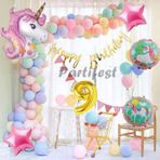Parti Station Unicorn Konsept 9 Yaş Balon Doğum Günü Set Tek Boynuzlu At Unicorn Yaş Balon Set