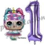 Parti Station Unicorn Lol Bebek 1 Yaş Balon Ve Mor Rakam Balon Doğum Günü Parti Set