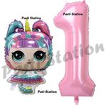 Parti Station Unicorn Lol Bebek 1 Yaş Balon Ve Pembe Rakam Balon Doğum Günü Parti Set