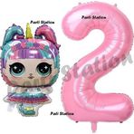 Parti Station Unicorn Lol Bebek 2 Yaş Balon Ve Pembe Rakam Balon Doğum Günü Parti Set