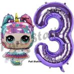 Parti Station Unicorn Lol Bebek 3 Yaş Balon Ve Mor Rakam Balon Doğum Günü Parti Set