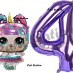 Parti Station Unicorn Lol Bebek 4 Yaş Balon Ve Mor Rakam Balon Doğum Günü Parti Set
