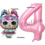 Parti Station Unicorn LOL Bebek 4 Yaş Balon ve Pembe Rakam Balon Doğum Günü Parti Set