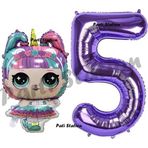 Parti Station Unicorn Lol Bebek 5 Yaş Balon Ve Mor Rakam Balon Doğum Günü Parti Set
