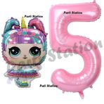 Parti Station Unicorn Lol Bebek 5 Yaş Balon Ve Pembe Rakam Balon Doğum Günü Parti Set