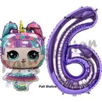 Parti Station Unicorn Lol Bebek 6 Yaş Balon Ve Mor Rakam Balon Doğum Günü Parti Set