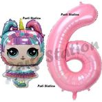 Parti Station Unicorn Lol Bebek 6 Yaş Balon Ve Pembe Rakam Balon Doğum Günü Parti Set