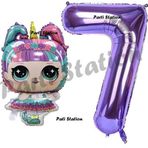 Parti Station Unicorn Lol Bebek 7 Yaş Balon Ve Mor Rakam Balon Doğum Günü Parti Set