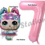 Parti Station Unicorn Lol Bebek 7 Yaş Balon Ve Pembe Rakam Balon Doğum Günü Parti Set