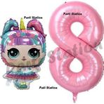 Parti Station Unicorn Lol Bebek 8 Yaş Balon Ve Pembe Rakam Balon Doğum Günü Parti Set