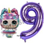 Parti Station Unicorn Lol Bebek 9 Yaş Balon Ve Mor Rakam Balon Doğum Günü Parti Set
