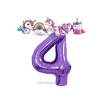 Parti Station Unicorn Mor Lila 4 Yaş Doğum Günü Balon Set PS-UNI-M