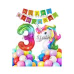 Parti Station Unicorn Renkli 3 Yaş Doğum Günü Balon Set PSUNCORN