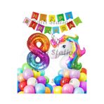 Parti Station Unicorn Renkli 8 Yaş Doğum Günü Balon Set PSUNCORN