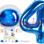 Parti Station Uzay Astronot Konsept 4 Yaş Balon Set Uzay Astronot Ve Lacivert Rakam Balon Doğum Günü Balon Set