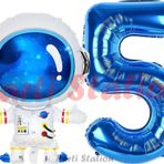Parti Station Uzay Astronot Konsept 5 Yaş Balon Set Uzay Astronot Ve Lacivert Rakam Balon Doğum Günü Balon Set