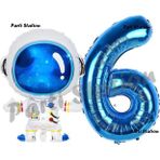 Parti Station Uzay Astronot Konsept 6 Yaş Balon Set Uzay Astronot Ve Lacivert Rakam Balon Doğum Günü Balon Set