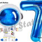 Parti Station Uzay Astronot Konsept 7 Yaş Balon Set Uzay Astronot ve Lacivert Rakam Balon Doğum Günü Balon Set