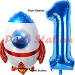 Parti Station Uzay Konsept Roket Balon 1 Yaş Doğum Günü Set Uzay Konsept Balon ve Lacivert Rakam Balon