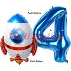 Parti Station Uzay Konsept Roket Balon 4 Yaş Doğum Günü Set Uzay Konsept Balon ve Lacivert Rakam Balon