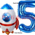 Parti Station Uzay Konsept Roket Balon 5 Yaş Doğum Günü Set Uzay Konsept Balon ve Lacivert Rakam Balon