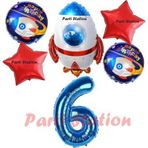 Parti Station Uzay Konsept Roket Balon 6 Yaş Doğum Günü Set Uzay Konsept Balon Rakam Balon Set