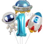 Parti Station Uzay Kozmik Galaksi Astronot 1 Yaş Balon Set Yıldız Balon Folyo Set Konsept Doğum Günü Set