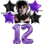 Parti Station Wednesday Balon Set 12 Yaş Wednesday Addams Mor Rakam Balon Konsept Doğum Günü Parti Balon Set