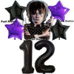 Parti Station Wednesday Balon Set 12 Yaş Wednesday Addams Siyah Mor Konsept Doğum Günü Parti Balon Set