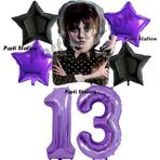 Parti Station Wednesday Balon Set 13 Yaş Wednesday Addams Mor Rakam Balon Konsept Doğum Günü Parti Balon Set