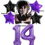 Parti Station Wednesday Balon Set 14 Yaş Wednesday Addams Mor Rakam Balon Konsept Doğum Günü Parti Balon Set