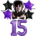 Parti Station Wednesday Balon Set 15 Yaş Wednesday Addams Mor Rakam Balon Konsept Doğum Günü Parti Balon Set