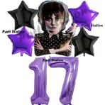 Parti Station Wednesday Balon Set 17 Yaş Wednesday Addams Mor Rakam Balon Konsept Doğum Günü Parti Balon Set