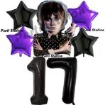 Parti Station Wednesday Balon Set 17 Yaş Wednesday Addams Siyah Mor Konsept Doğum Günü Parti Balon Set