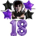 Parti Station Wednesday Balon Set 18 Yaş Wednesday Addams Mor Rakam Balon Konsept Doğum Günü Parti Balon Set