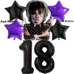 Parti Station Wednesday Balon Set 18 Yaş Wednesday Addams Siyah Mor Konsept Doğum Günü Parti Balon Set