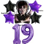 Parti Station Wednesday Balon Set 19 Yaş Wednesday Addams Mor Rakam Balon Konsept Doğum Günü Parti Balon Set